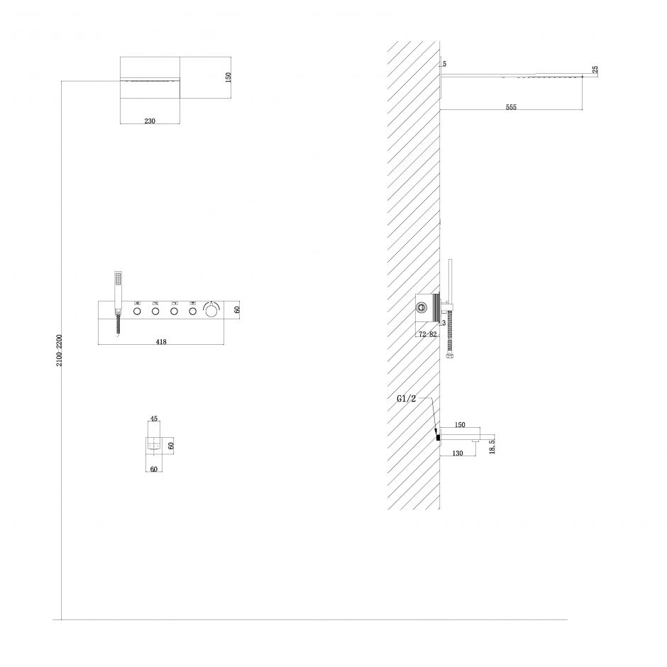 Душевая система ABBER Rund AF8753 скрытого монтажа с изливом, термостат, хром ФОТО