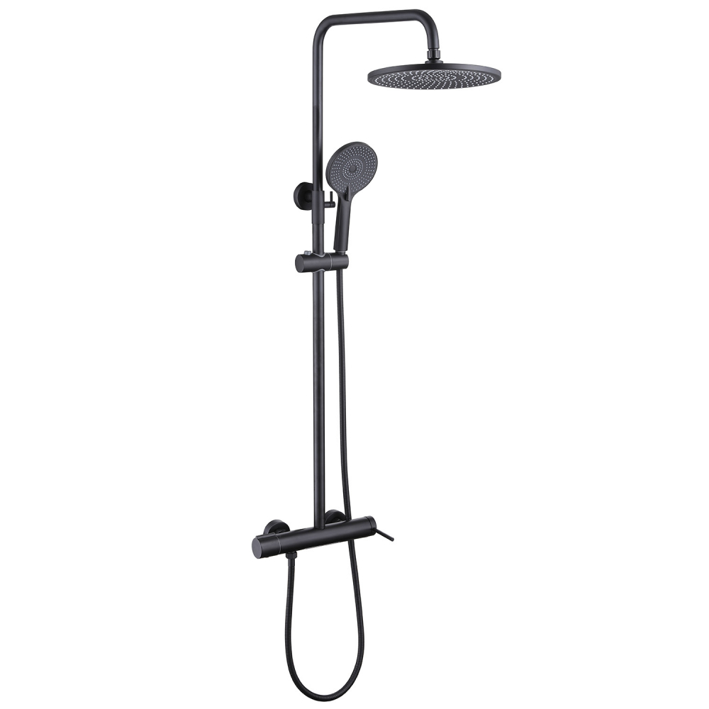 Душевая стойка ABBER Emotion AF8816B с изливом, черная матовая цена от 42 000 ₽ Фото Душевая стойка ABBER Emotion AF8816B с изливом, черная матовая