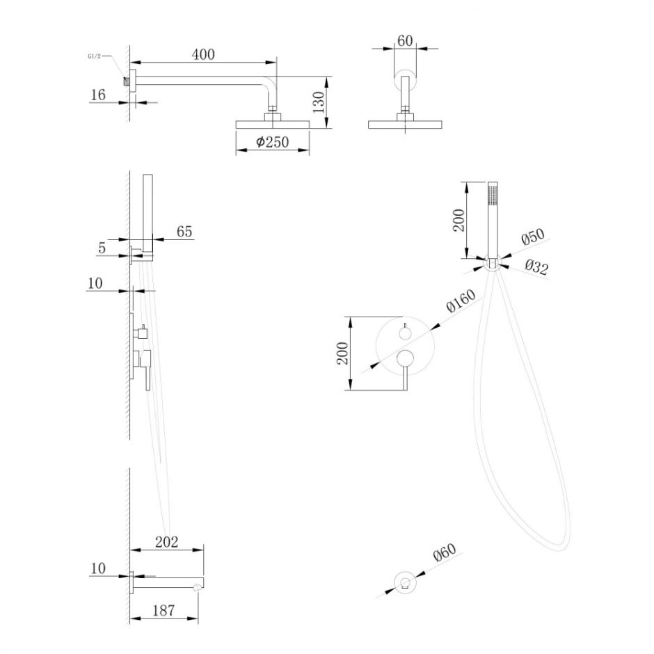 Душевая система ABBER Emotion AF8817G скрытого монтажа с изливом, золото матовое ФОТО