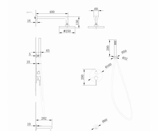 Душевая система ABBER Emotion AF8817NG скрытого монтажа с изливом, никель схема 2