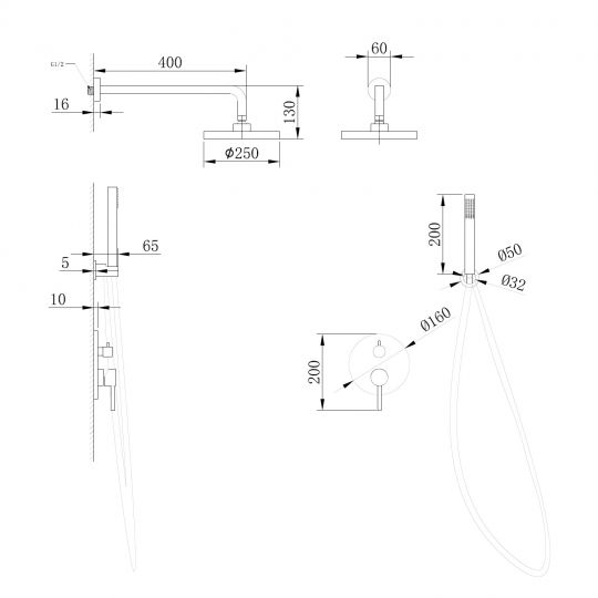 Душевая система ABBER Emotion AF8818B скрытого монтажа без излива, черная матовая схема 2 Душевая система ABBER Emotion AF8818B скрытого монтажа без излива, черная матовая схема 2