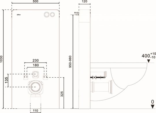 Инсталляционный модуль внешнего монтажа ABBER AC0107MW для подвесного унитаза, белый схема 2