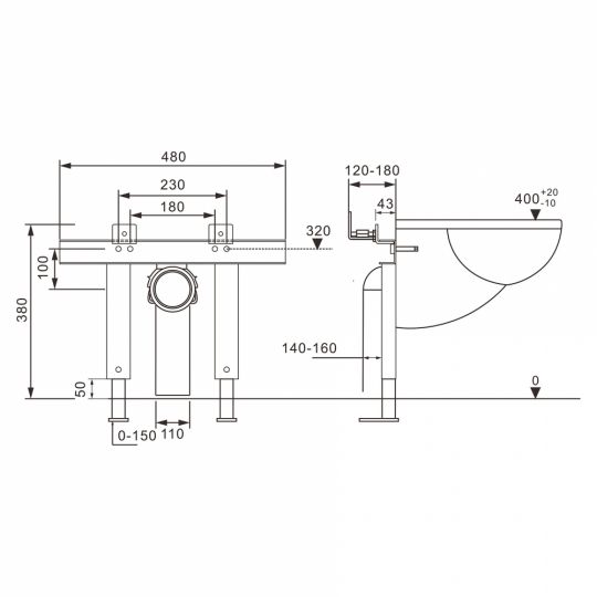 Инсталляция ABBER AC0102P для подвесного унитаза с импульсным смывом схема 2