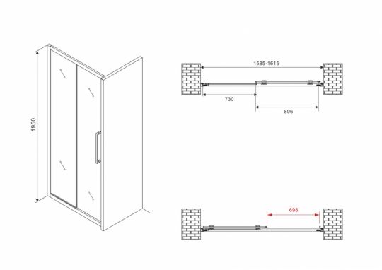 Душевая дверь ABBER Schwarzer Diamant AG30160BMH 160 см схема 2 Душевая дверь ABBER Schwarzer Diamant AG30160BMH 160 см схема 2