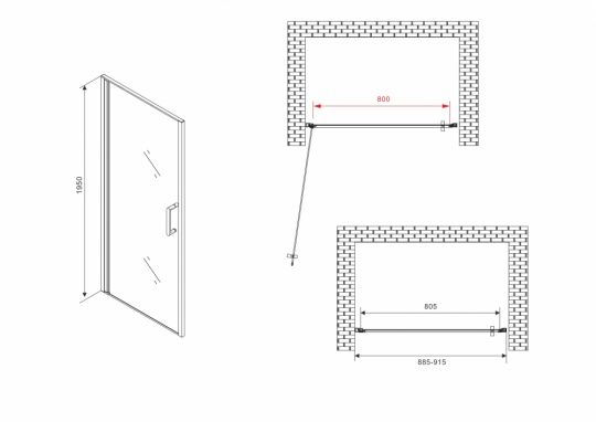 Душевая дверь ABBER Sonnenstrand AG04090M 90 см схема 2 Душевая дверь ABBER Sonnenstrand AG04090M 90 см схема 2