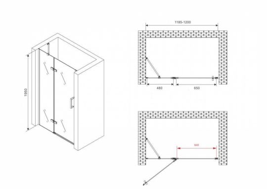Душевая дверь ABBER Zart AG08120B 120 см схема 2