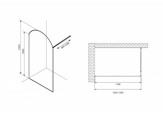 Душевая перегородка ABBER Immer Offen AG64120BN8 схема 2 Душевая перегородка ABBER Immer Offen AG64120BN8 схема 2