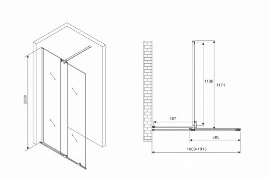Душевая перегородка ABBER Komfort AG09100B схема 2 Душевая перегородка ABBER Komfort AG09100B схема 2