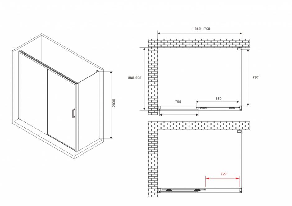 Душевой уголок ABBER Komfort AG93170B-S92B 170х90 см ФОТО