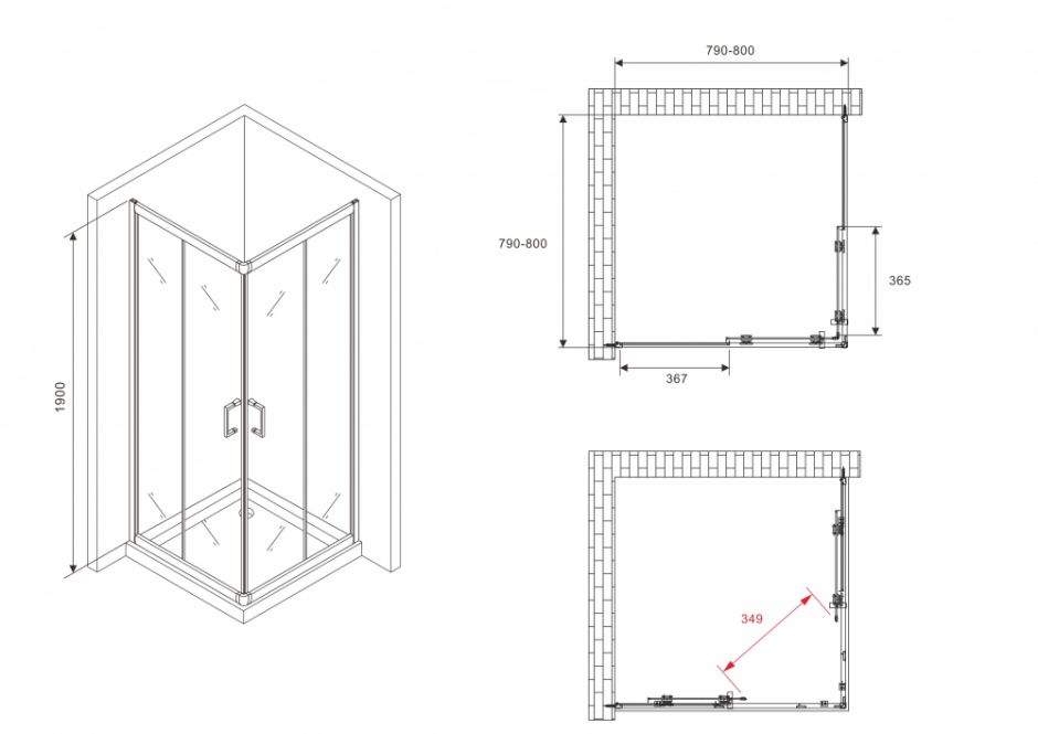 Душевой уголок ABBER Schwarzer Diamant AG020805 80х80 см ФОТО