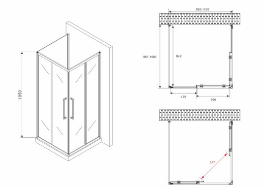 Душевой уголок ABBER Schwarzer Diamant AG02100BH-S100B 100х100 см схема 2