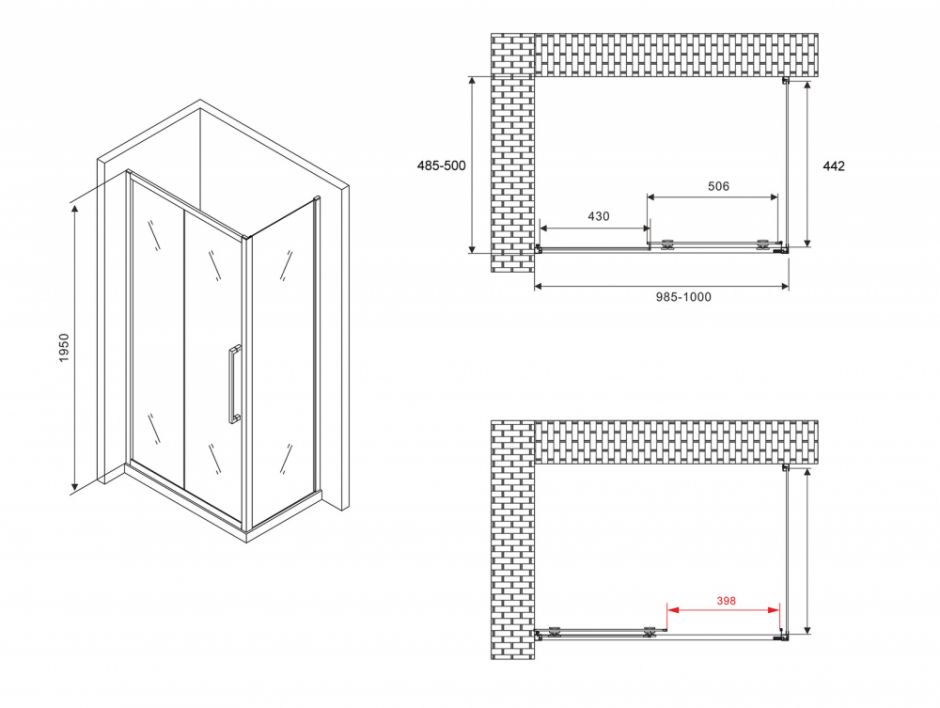 Душевой уголок ABBER Schwarzer Diamant AG30100H-S50 100х50 см ФОТО