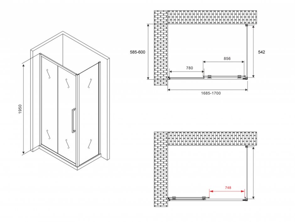 Душевой уголок ABBER Schwarzer Diamant AG30170BH-S60B 170х60 см ФОТО