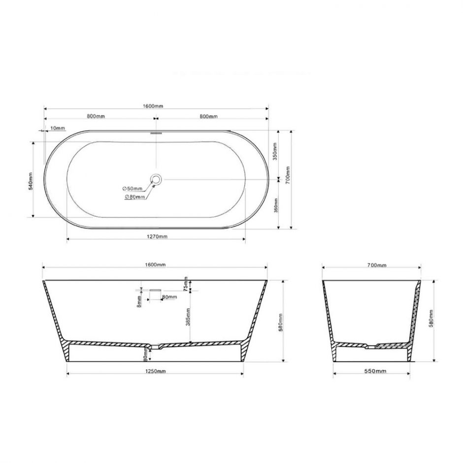 Ванна из искусственного камня ABBER Stein AS9626 белая матовая ФОТО