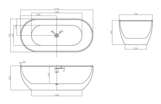 Акриловая ванна ABBER AB9241MW белая матовая схема 2