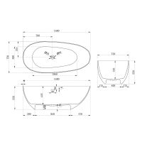 Ванна из искусственного камня ABBER Stein AS9611-1.6 белая матовая схема 2