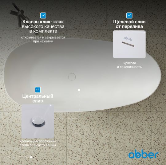 Ванна из искусственного камня ABBER Stein AS9611-1.6 белая матовая схема 8