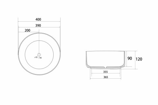 Раковина накладная ABBER Bequem AC2109MW белая матовая схема 2 Раковина накладная ABBER Bequem AC2109MW белая матовая схема 2