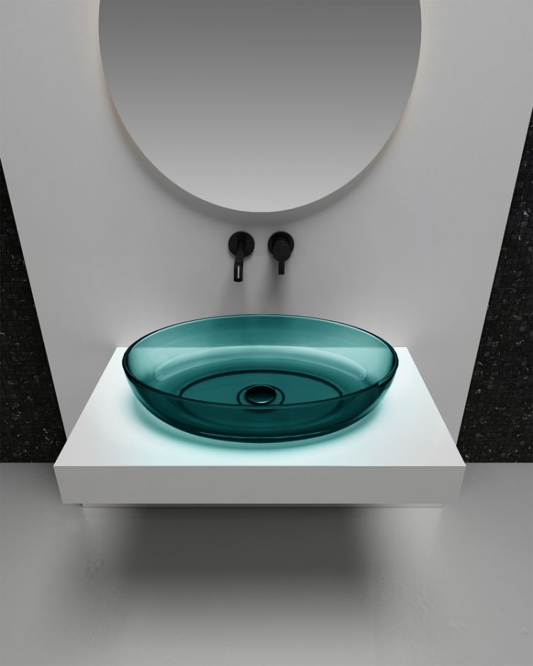 Раковина накладная прозрачная ABBER Kristall AT2801Aquamarin бирюзовая ФОТО