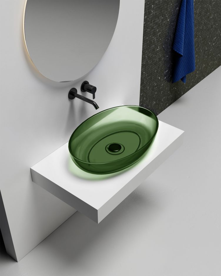 Раковина накладная прозрачная ABBER Kristall AT2801Emerald зеленая ФОТО