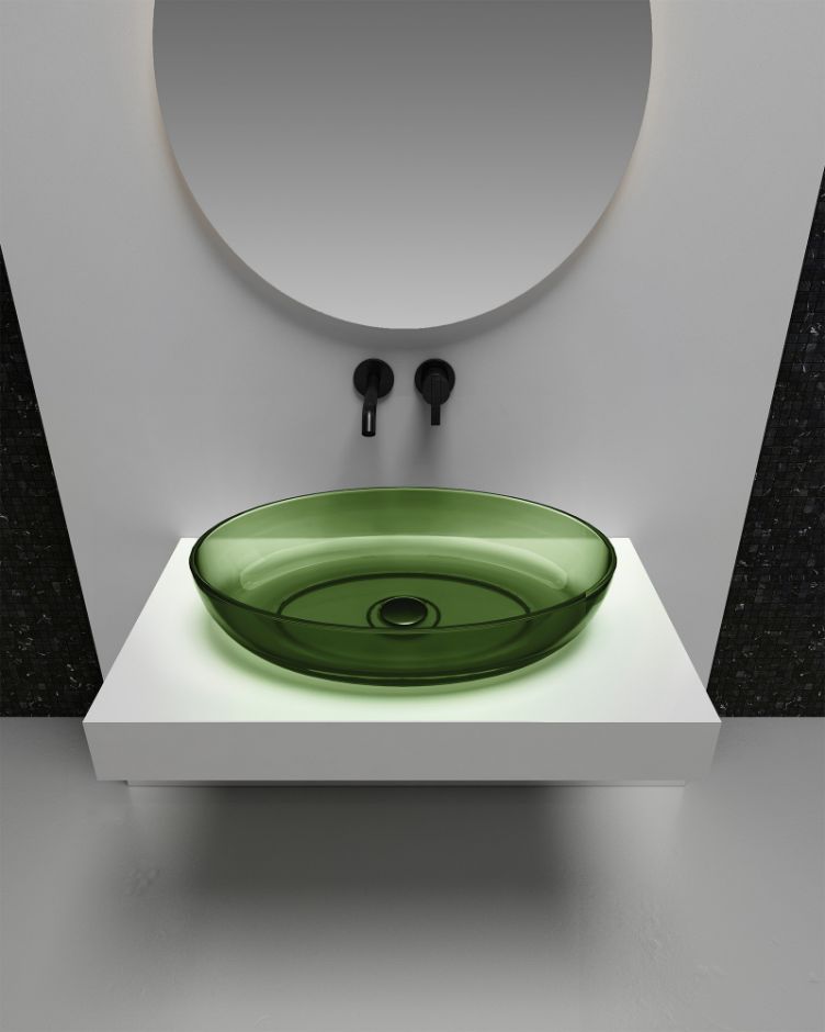 Раковина накладная прозрачная ABBER Kristall AT2801Emerald зеленая ФОТО