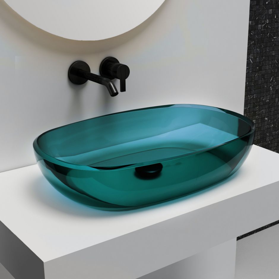 Изображение Раковина накладная прозрачная ABBER Kristall AT2805Aquamarin бирюзовая