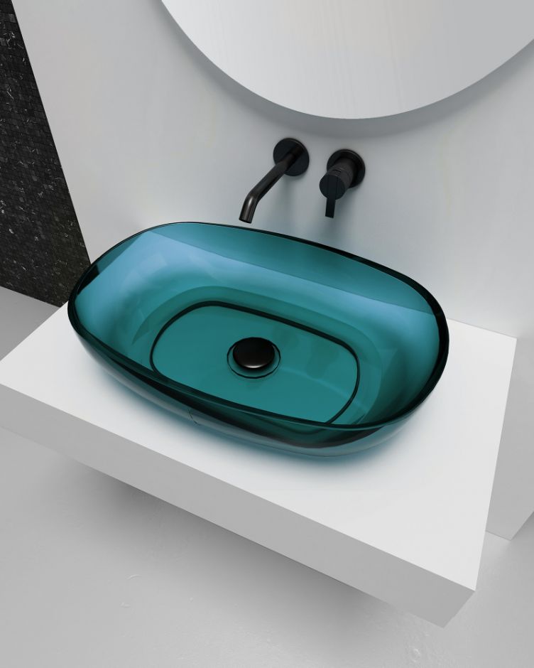 Раковина накладная прозрачная ABBER Kristall AT2805Aquamarin бирюзовая ФОТО