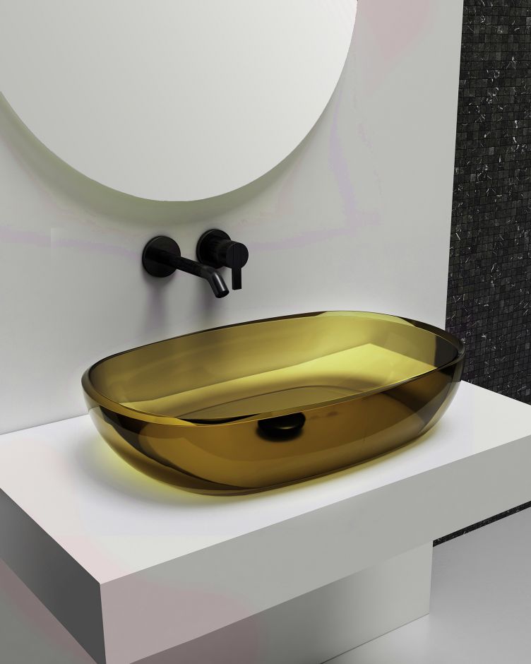 Раковина накладная прозрачная ABBER Kristall AT2805Vesuvian оливковая ФОТО