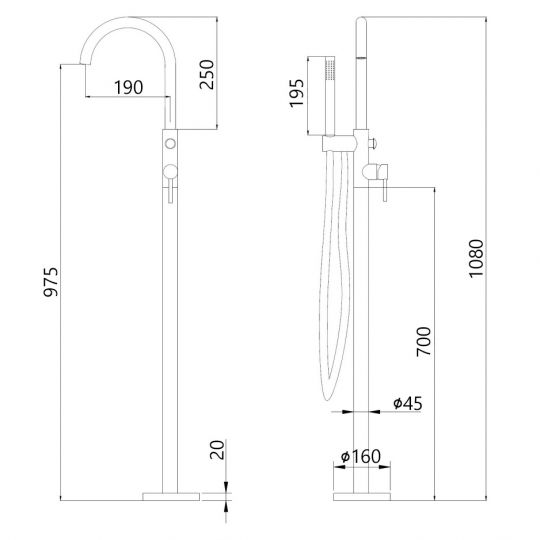 Смеситель ABBER Wasser Kreis AF8115GN напольный для ванны, золото матовое схема 2