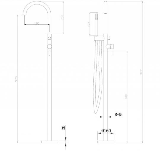 Смеситель ABBER Wasser Kreis AF8115N напольный для ванны, хром схема 2