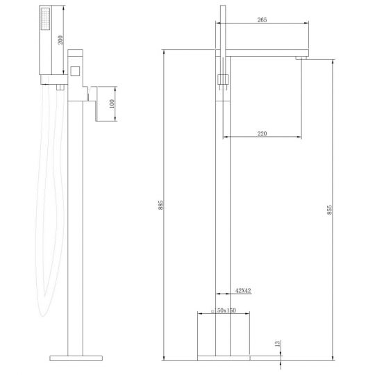 Смеситель ABBER Daheim AF8215W напольный, белый матовый схема 2 Смеситель ABBER Daheim AF8215W напольный, белый матовый схема 2