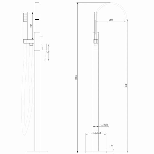 Смеситель ABBER Wasserfall AF8615SP напольный для ванны с душем, сатин схема 2