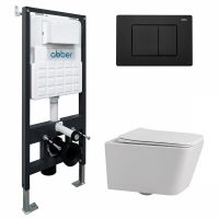 Комплект подвесной унитаз ABBER Rechteck AC1201 белый с инсталляцией AC0105 и кнопкой AC0120MB черный матовый схема 1