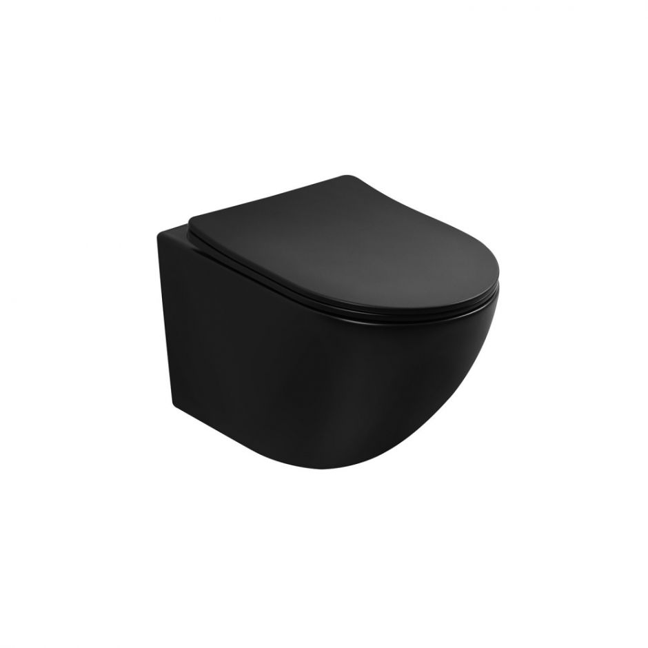 Изображение Унитаз ABBER Bequem AC1100TMB подвесной черный матовый, безободковый, смыв торнадо