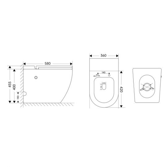 Унитаз ABBER Bequem AC1115PMB приставной черный матовый с импульсным смывом схема 2 Унитаз ABBER Bequem AC1115PMB приставной черный матовый с импульсным смывом схема 2