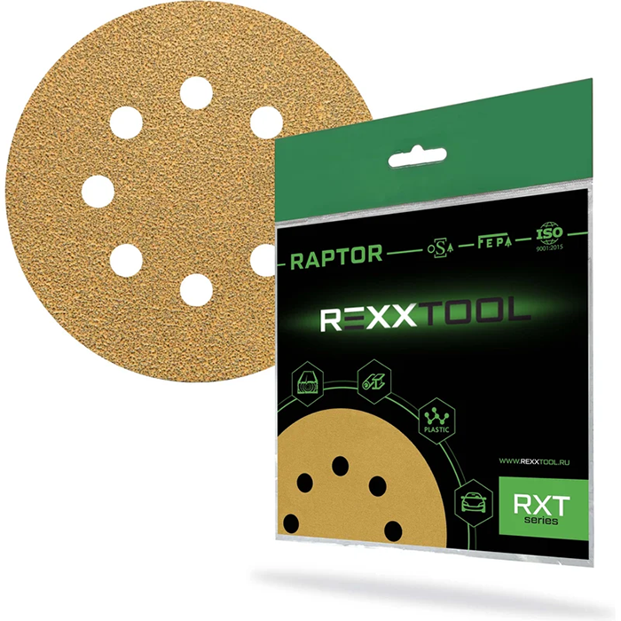 REXXTOOL RAPTOR P40 Шлифовальный круг абразивный на липучке , диаметр 125мм, 8 отв., в упаковке 10 шт.