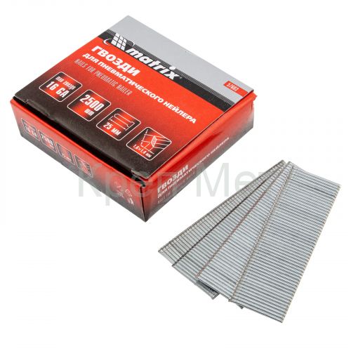 Гвозди для пневматического нейлера 16GA, сечение 1.6 х 1.4, длина 25 мм, 2500 шт Matrix