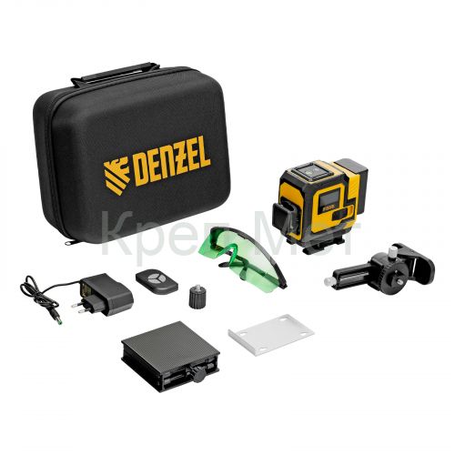 Лазерный уровень мультипризменный DLV-360-3C, 30 м, зеленый луч, Li-Ion 2,4 Aч, кейс// Denzel