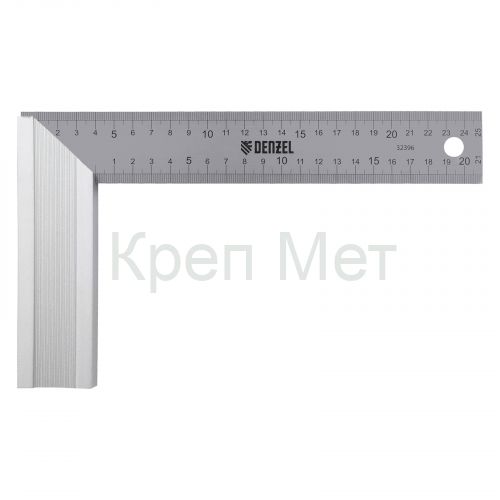 Угольник стальной 250 мм, нержавеющая сталь, градуировка, алюминиевое основание Denzel