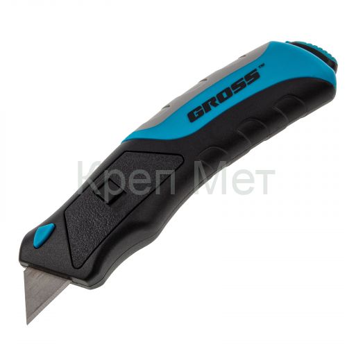 Нож ремонтно-монтажный, трехкомпонентная рукоятка, кнопочный автовыброс, возврат лезвия, 175 мм, 5 запасных лезвий Gross