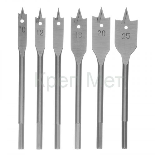 Набор сверл перовых по дереву, 10-12-16-18-20-25 мм, 6 шт, шестигранный хвостовик Сибртех