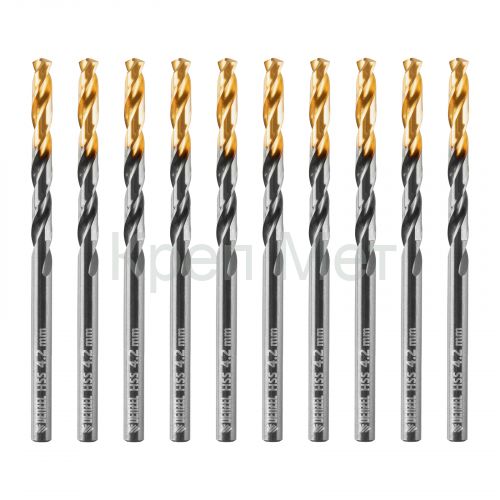 Сверло по металлу, 4,2 мм, HSS-Tin, Golden Tip, 10 шт. Denzel