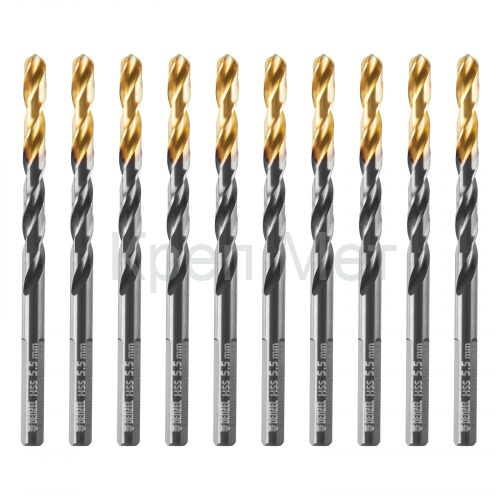Сверло по металлу, 5,5 мм, HSS-Tin, Golden Tip, 10 шт. Denzel