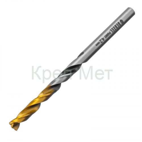 Сверло спиральное по металлу 4,2 x 75мм, Р6М5, Golden Tip, многогранная заточка Denzel