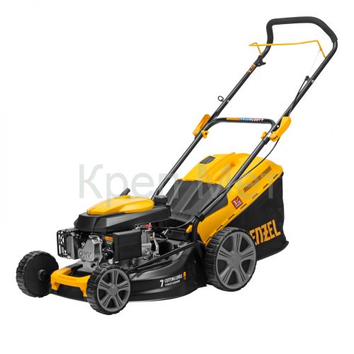 Газонокосилка бензиновая GLD-460, 146 куб.см, ширина 46 см, ручная, 7 уровней, травосборник 50 л Denzel