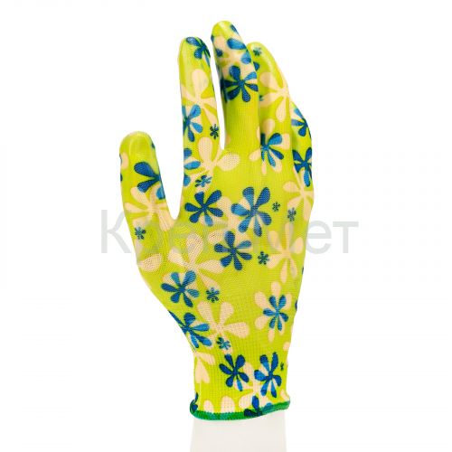 Перчатки садовые из полиэстера с нитрильным обливом, зеленые, S Palisad