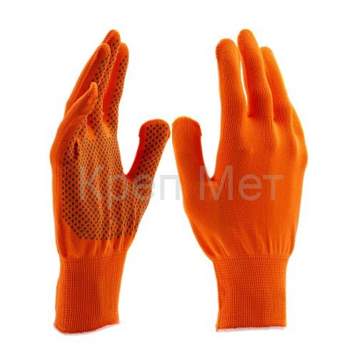 Перчатки Нейлон, ПВХ точка, 13 класс, оранжевые, XL