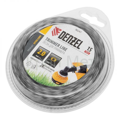 Леска для триммера двухкомпонентная эллипс, 2,0мм х 15м, блистер EXTRA CORD, Denzel