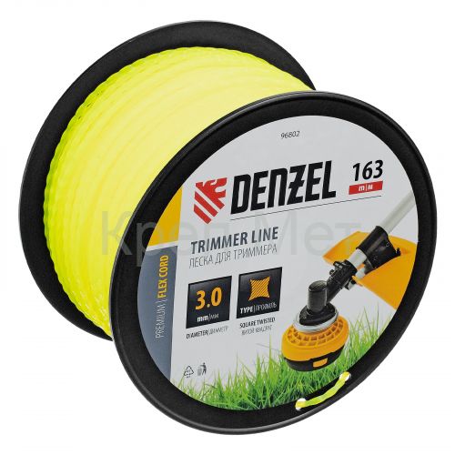Леска для триммера витой квадрат, 3,0мм х 163м, на DIN катушке FLEX CORD Denzel