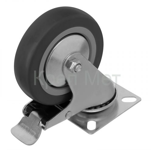 Колесо поворотное с тормозом D 100 мм, крепление  платформенное Сибртех